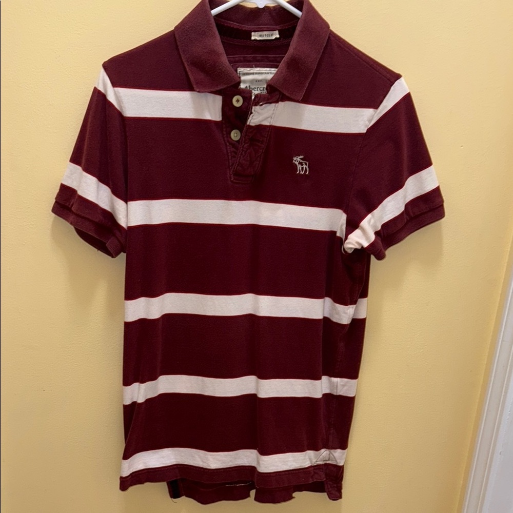 Abercrombie & Fitch Maroon and White Striped Polo
